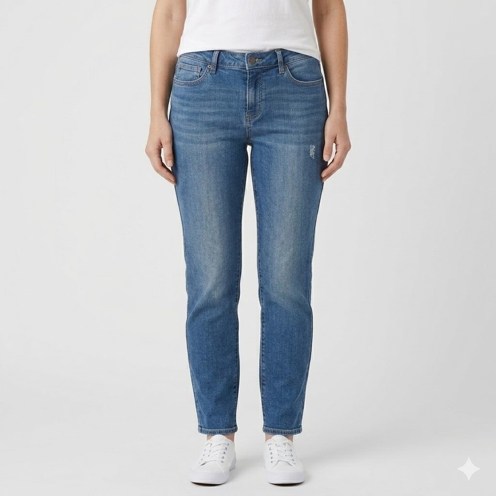 NYDJ‎ Sheri Slim Jeans Lift Tuck Distressed Faded Medium Wash Size 10